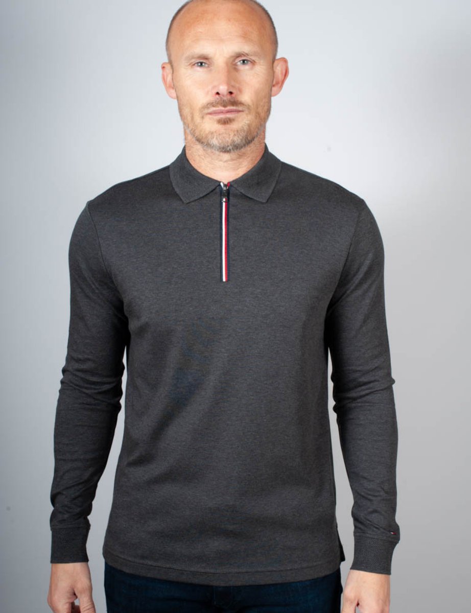 Tommy Hilfiger Long Sleeve Zip interlock Polo | Dark Grey Heather