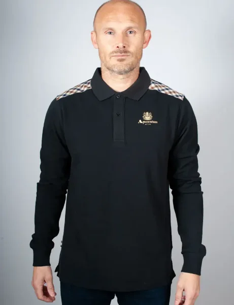 Aquascutum Active Check Shoulder Stripes L/S Polo / Black Aquascutum Active Check Shoulder Stripes L/S Polo / Black