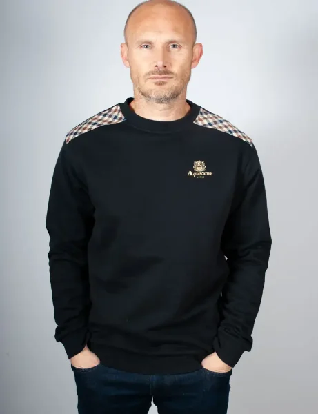 Aquascutum Active Club Check Shoulder Crew Neck Sweatshirt / Black Aquascutum Active Club Check Shoulder Crew Neck Sweatshirt / Black