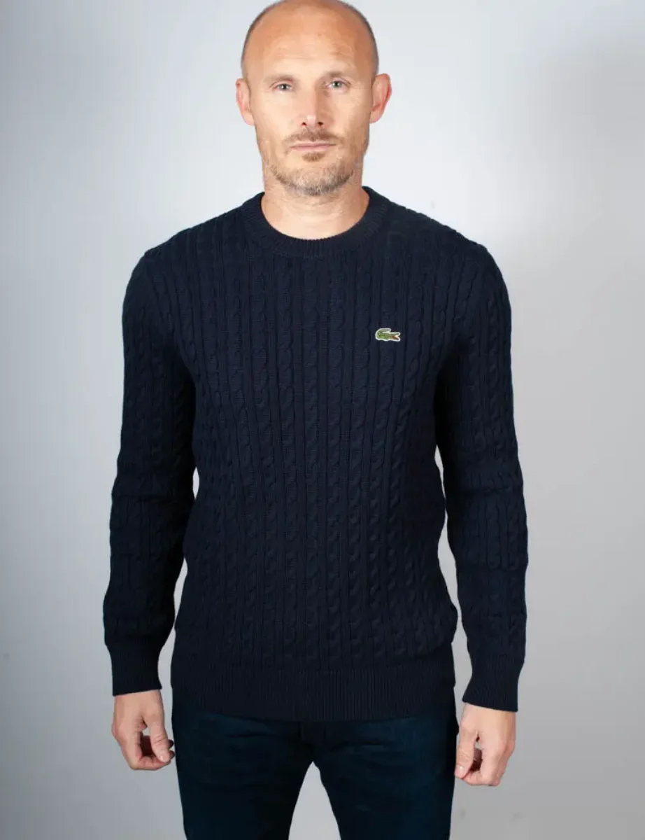 Lacoste Cotton Cable Knit Jumper | Navy