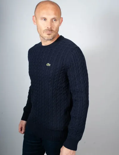 Lacoste Cotton Cable Knit Jumper | Navy