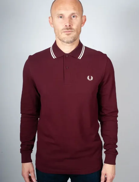 Fred Perry Long Sleeve Twin Tipped Polo | Oxblood  Fred Perry Long Sleeve Twin Tipped Polo | Oxblood