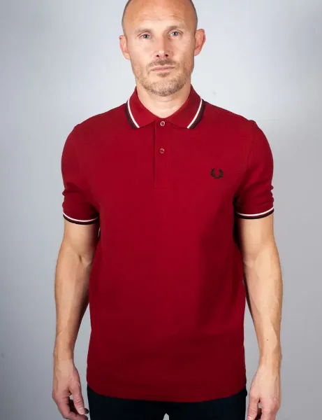 Fred Perry Twin Tipped Polo Shirt | Burnt Red / Black Fred Perry Twin Tipped Polo Shirt | Burnt Red / Black