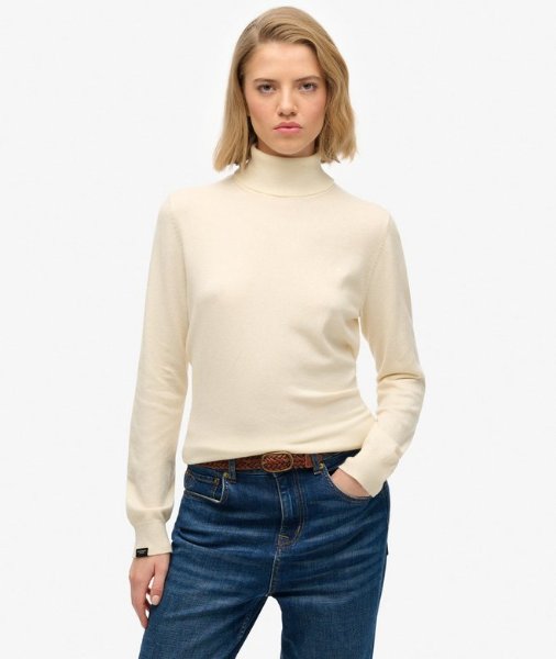 Superdry Classic Turtle Neck Jumper | Cream Marl Superdry Classic Turtle Neck Jumper | Cream Marl