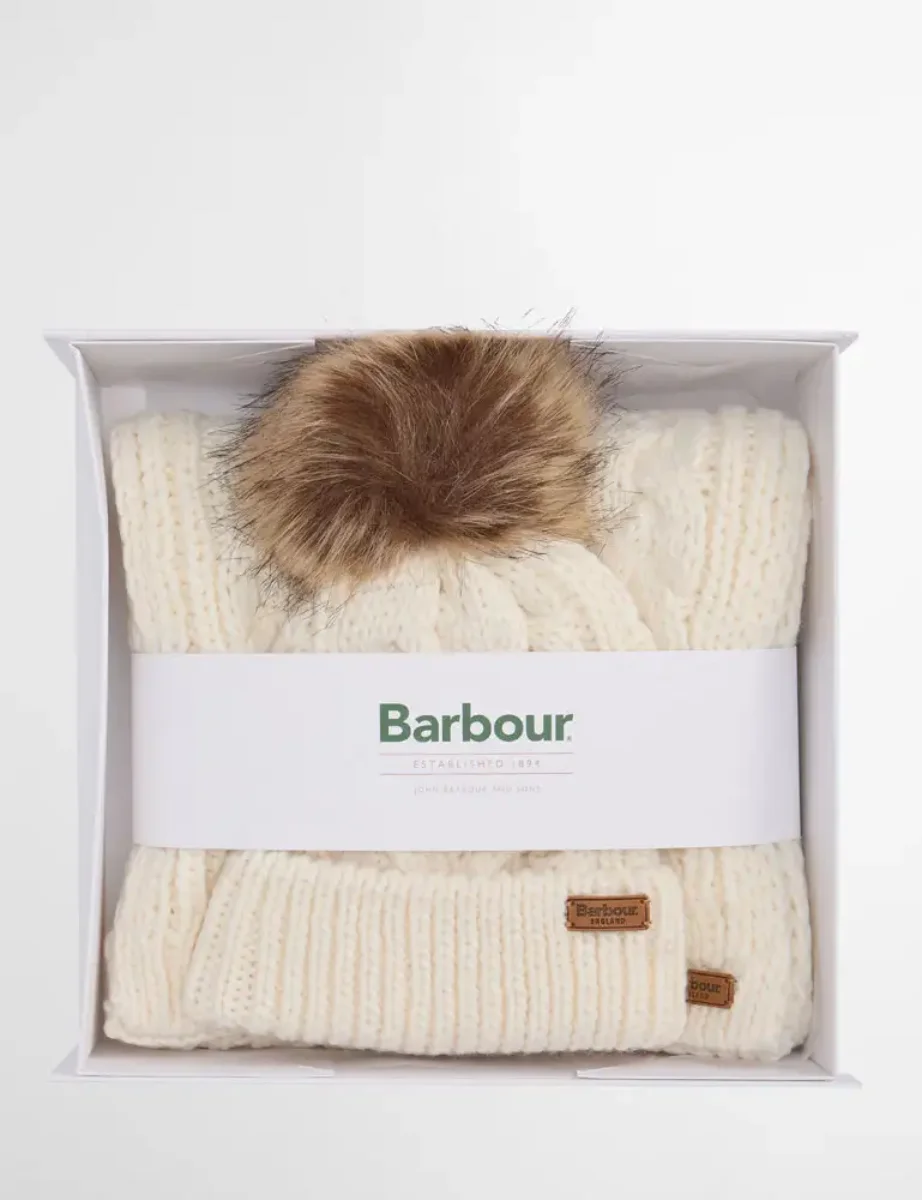 Picture of Barbour Women's Penshaw Hat and Scarf Set | Clouds