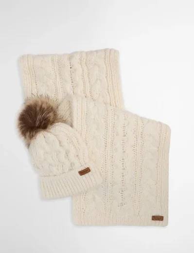 Picture of Barbour Women's Penshaw Hat and Scarf Set | Clouds
