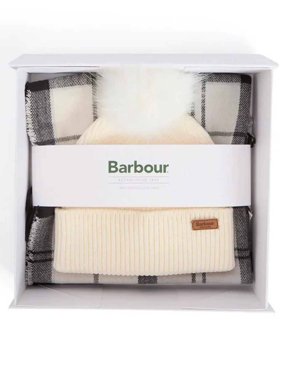 Barbour Dover Beanie Hat and Hailes Scarf Gift Set | Monochrome