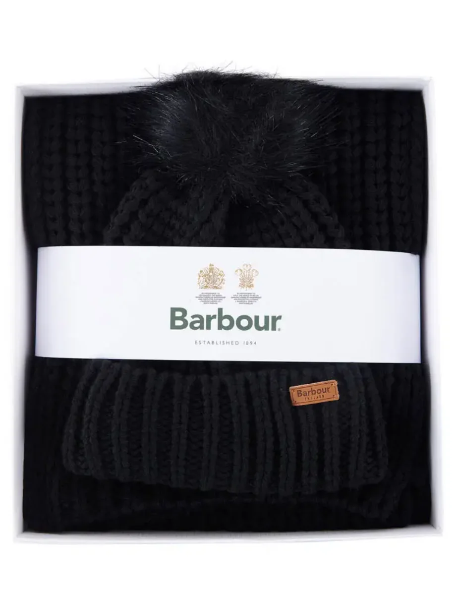 Barbour Womens Saltburn Hat & Scarf Gift Set | Black