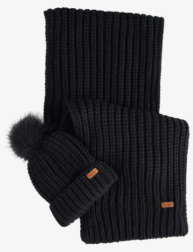 Barbour Womens Saltburn Hat & Scarf Gift Set | Black