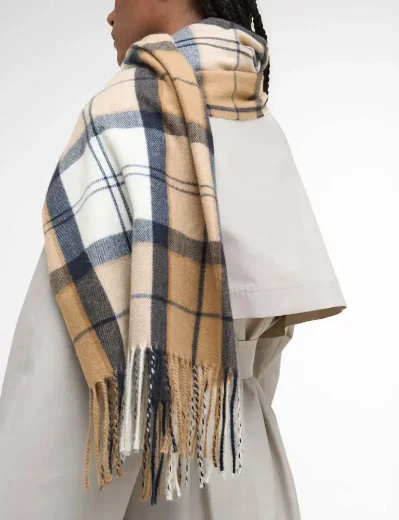 Barbour Womens Hailes Tartan Scarf | Hessian Navy Tartan