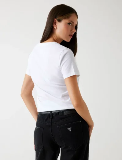 Guess Krystal Triangle Logo T-Shirt | White