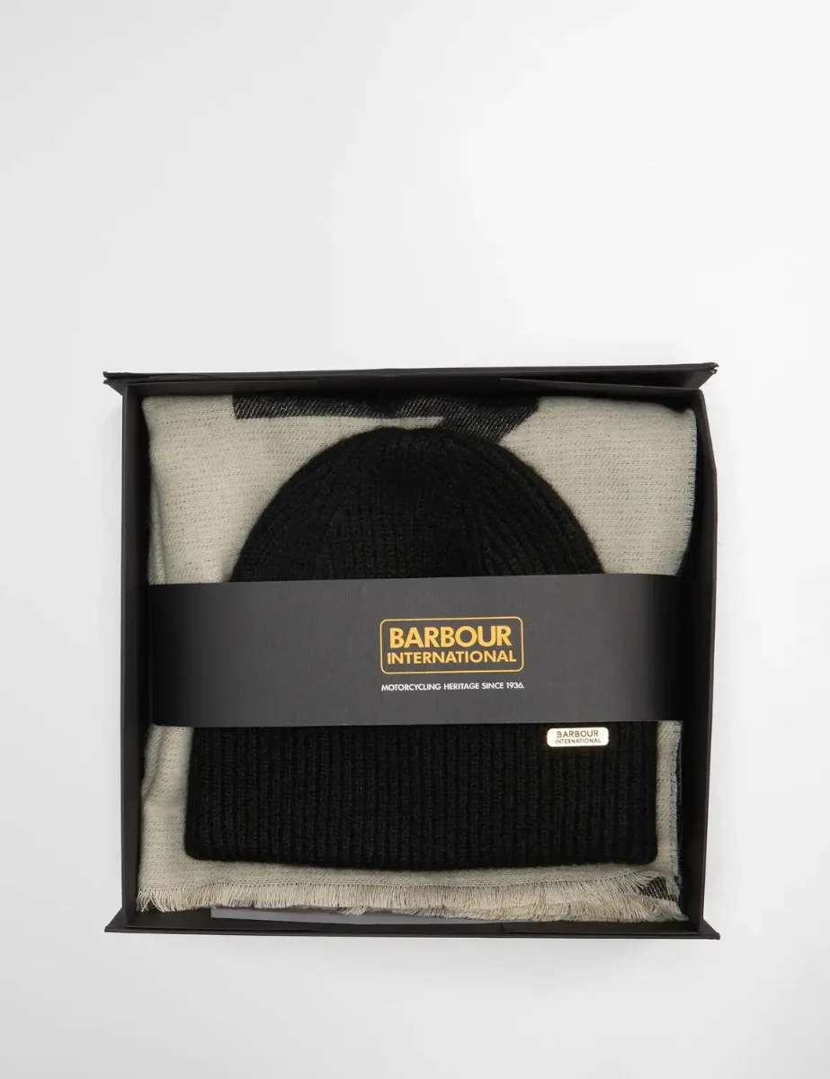 Barbour International Pendle Beanie & Scarf Gift Set | Black