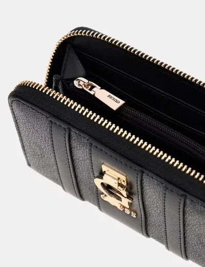 Guess Erenia 4G Logo Medium Zip-around Purse | Coal