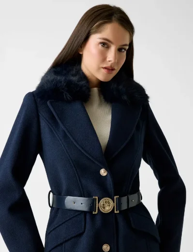 Guess Patrice Wool-blend belted coat | Dark Blue