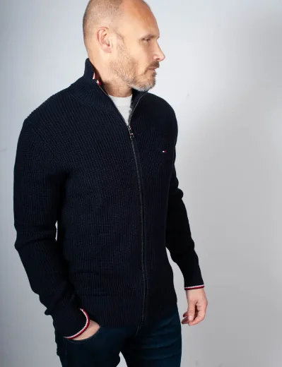 Tommy Hilfiger RWB Rib Knit Zip Through Sweater | Navy