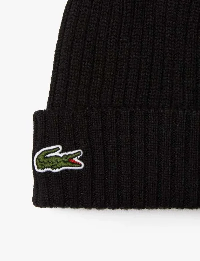 Picture of Lacoste Rib Knit Wool Beanie | Black