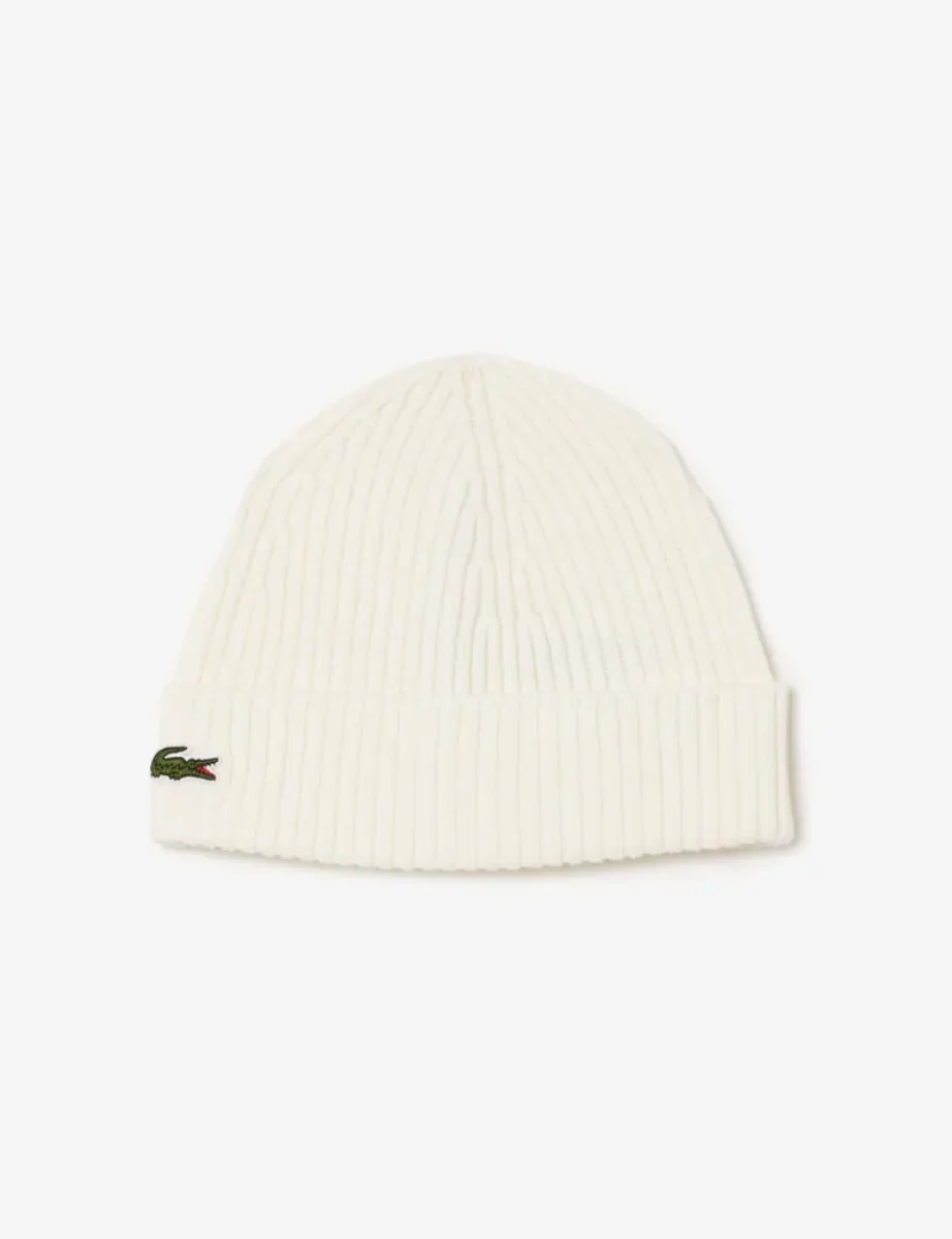 Picture of Lacoste Rib Knit Wool Beanie | Winter White