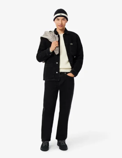 Lacoste Rib Knit Carded Wool Beanie | Navy Blue/White