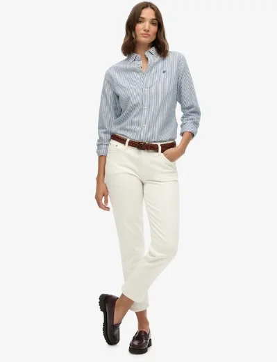 Superdry Slim Oxford Button Down Long Sleeve Shirt | Broker Blue Stripe