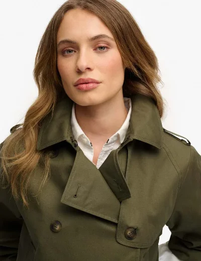 Superdry Short Trench Coat | Dusty Olive Green