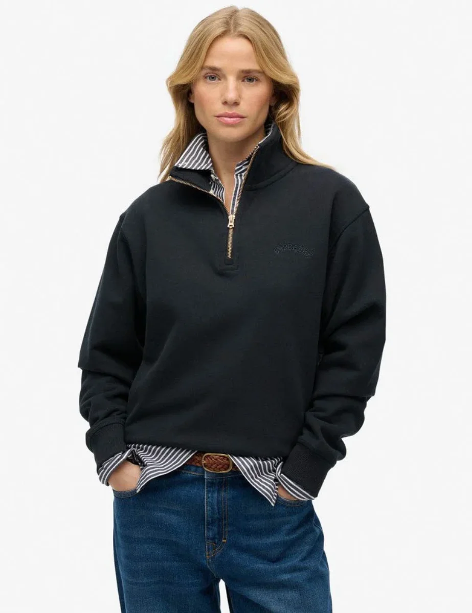 Superdry Essential Logo Embroidered Half Zip | Navy