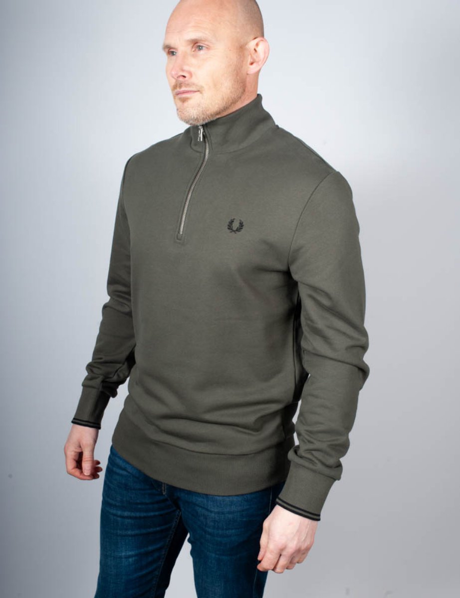 Fred Perry Half Zip Sweatshirt | Field Green / Black