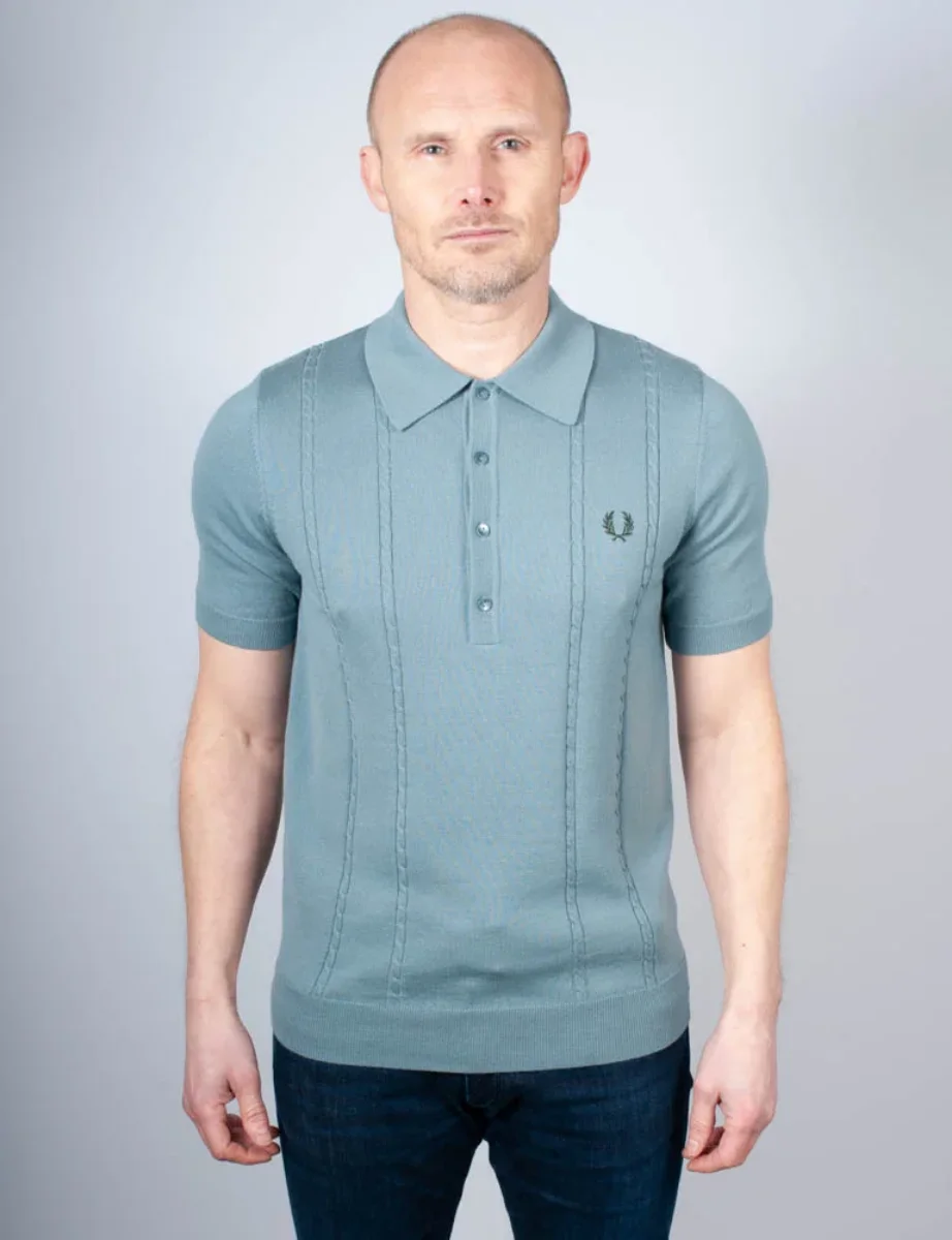 Fred Perry Cable Knit Polo Shirt | Stockport Blue