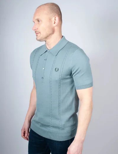 Fred Perry Cable Knit Polo Shirt | Stockport Blue