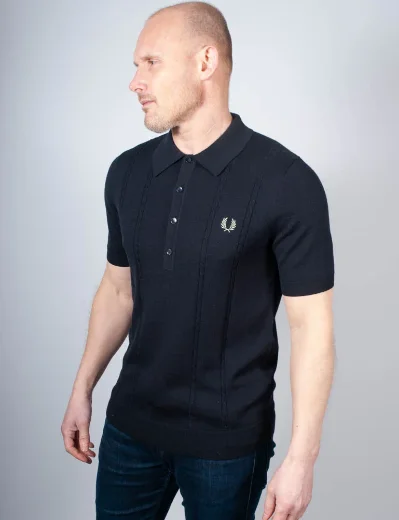 Fred Perry Cable Knit Polo Shirt | Navy