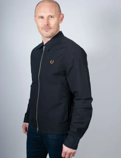 Fred Perry Seersucker Zip Through Overshirt | Black