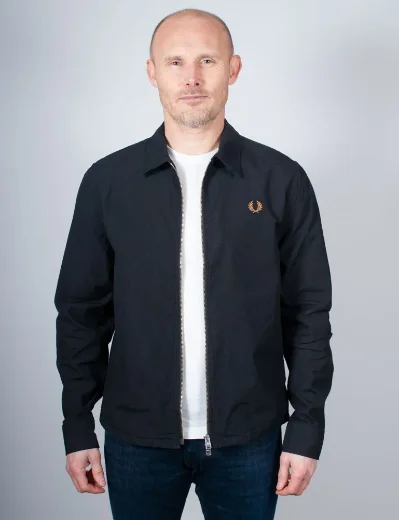 Fred Perry Seersucker Zip Through Overshirt | Black