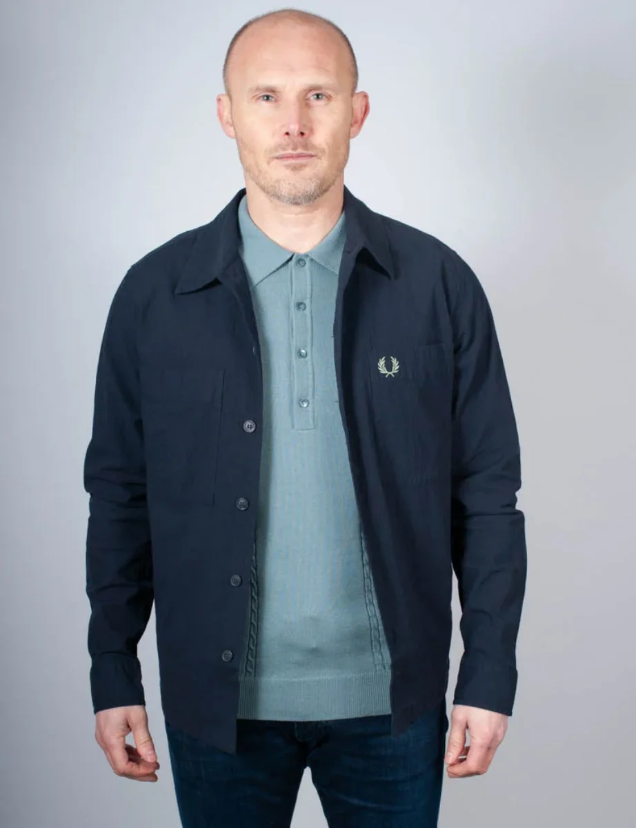 Fred Perry Seersucker Button-Through Overshirt | Navy