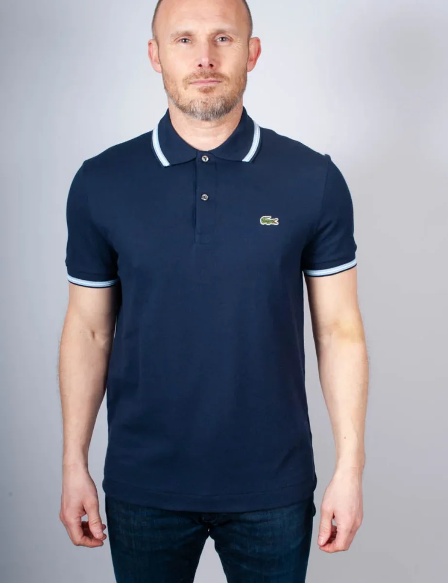 Lacoste Regular Fit Stripe Collar Polo Shirt | Navy