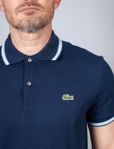 Lacoste Regular Fit Stripe Collar Polo Shirt | Navy