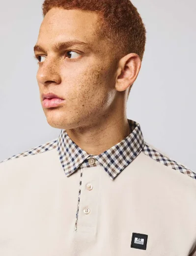 Weekend Offender Costa Check Collar Polo | Cement