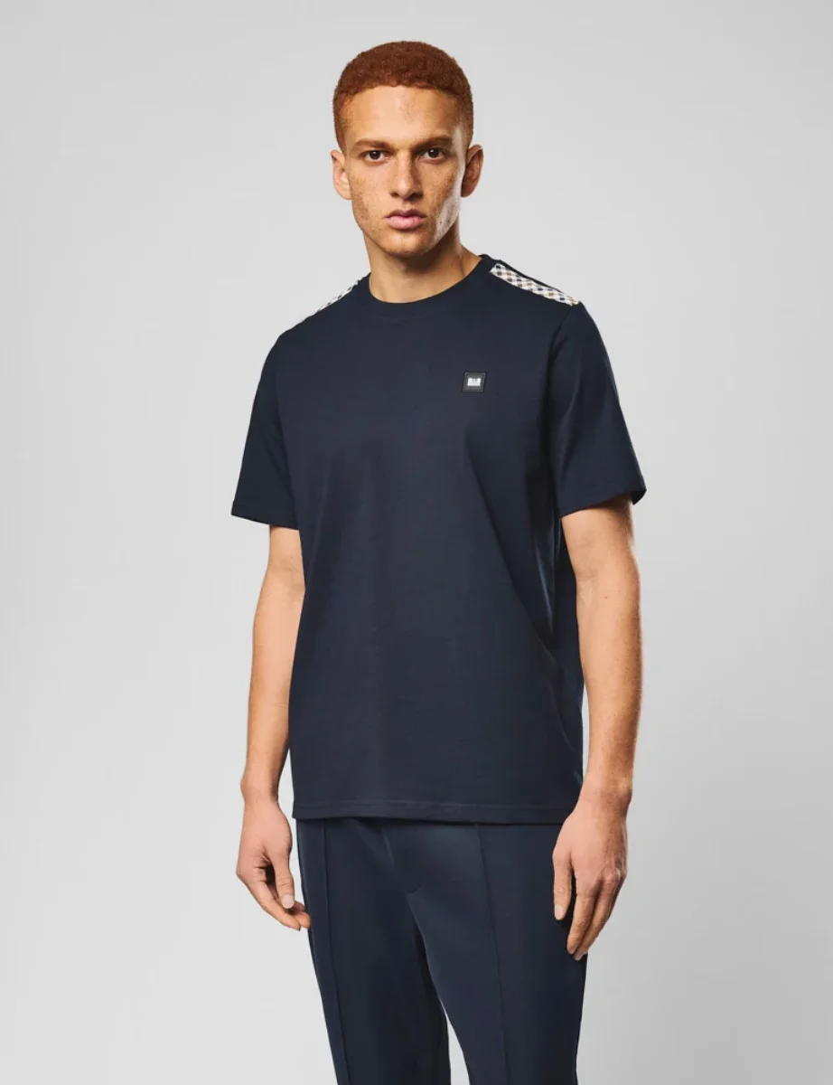 Weekend Offender Medea Check Shoulder T-shirt | Navy