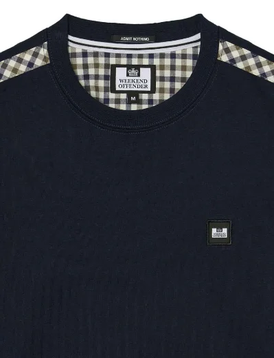 Weekend Offender Medea Check Shoulder T-shirt | Navy