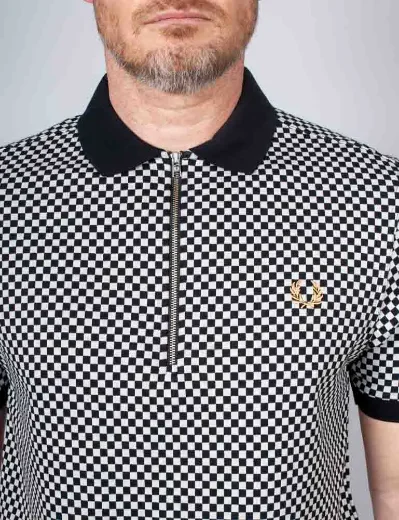Fred Perry Chequerboard Polo Shirt | Black