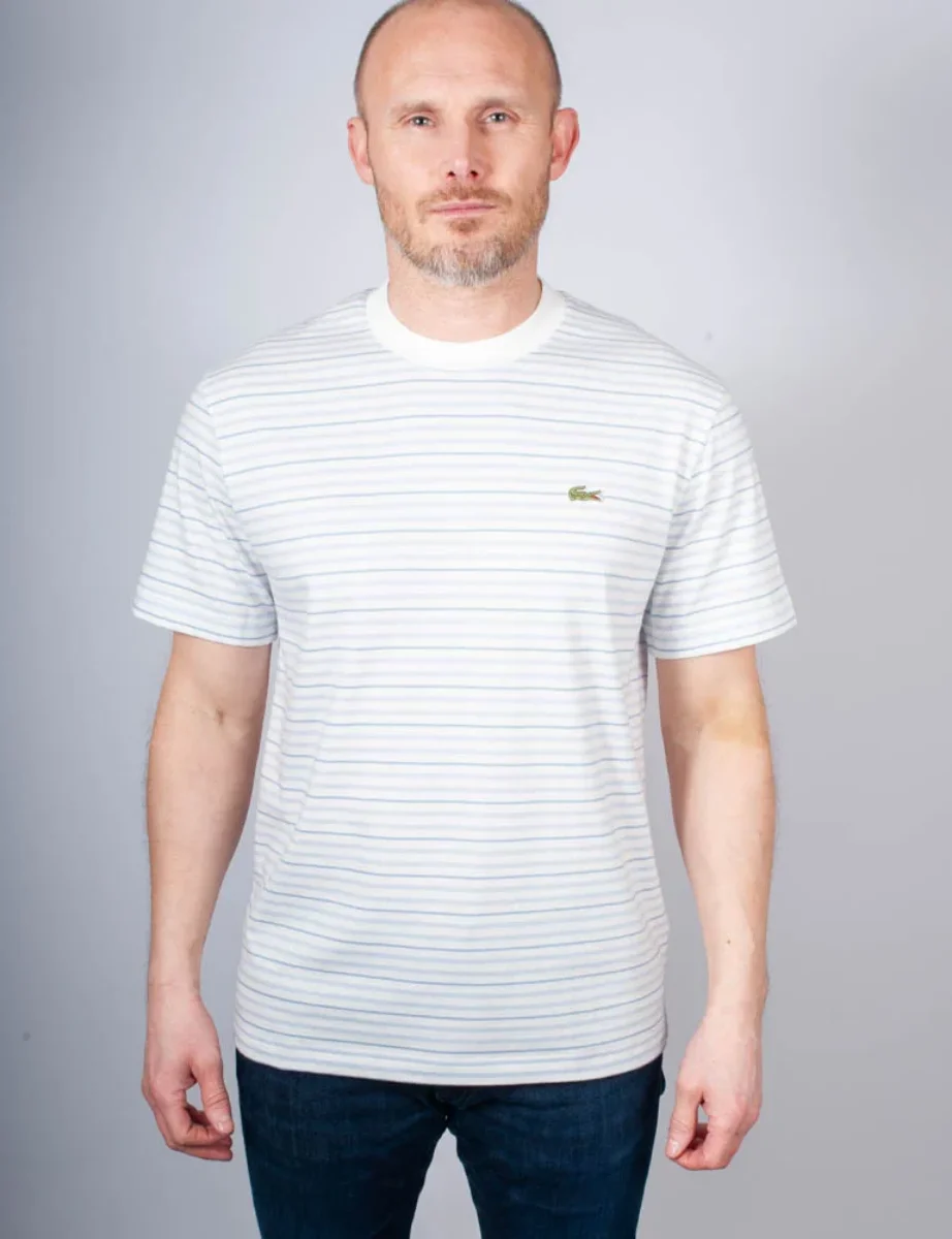Lacoste Men's Striped Cotton T-Shirt | White/Blue