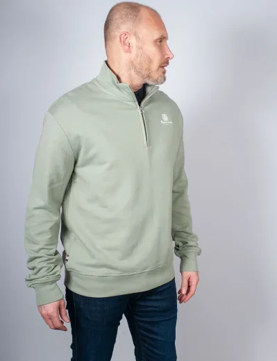 Aquascutum Half Zip Mock Neck Sweat | Sage Green