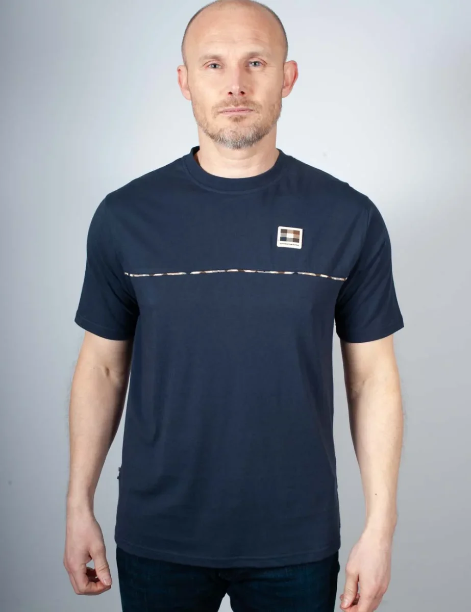 Aquascutum Club Check Piping T-Shirt | Navy