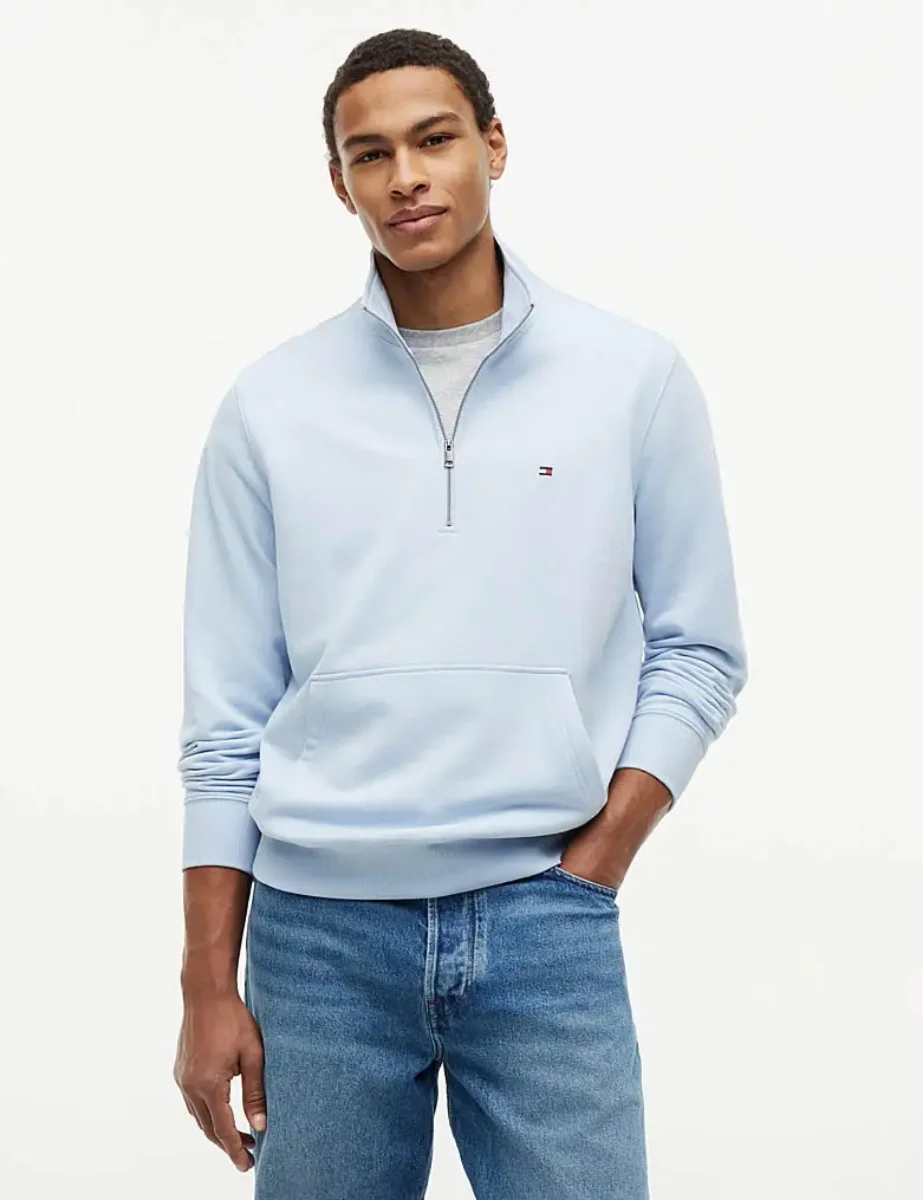 Tommy Hilfiger Terry Quarter Zip Jumper | Breezy Blue