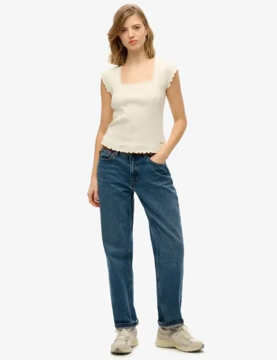 Superdry Essential Square Neck Short Sleeve T-Shirt | Off White