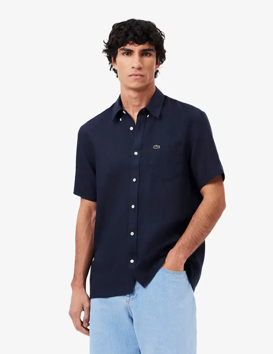 Lacoste Short Sleeve Linen Shirt | Navy
