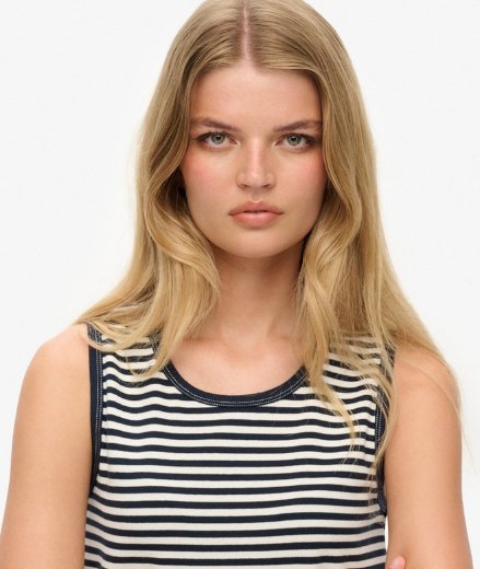 Superdry Athletic Essential Stripe Vest | Navy\White
