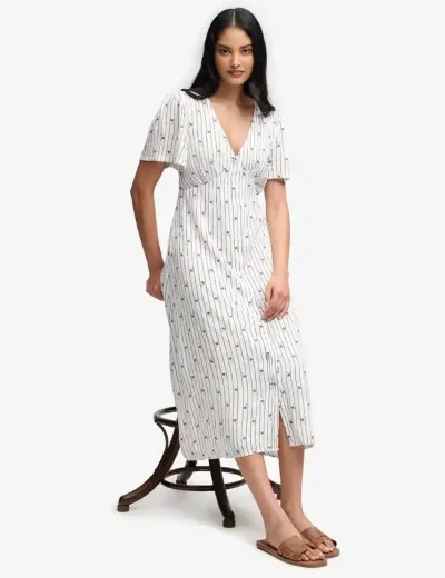 Superdry Printed Button Midi Tea Dress / Cream Ditsy Stripe