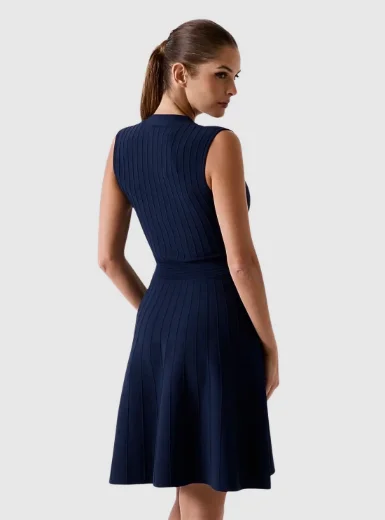 Guess V Neck Amber Knitted Sweater Dress | Navy