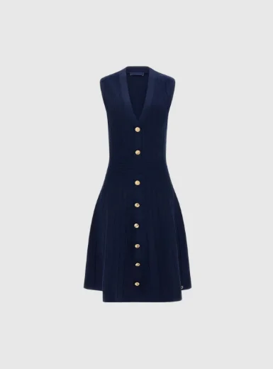 Guess V Neck Amber Knitted Sweater Dress | Navy