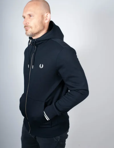 Fred Perry Hooded Zip Through Sweatshirt | Navy