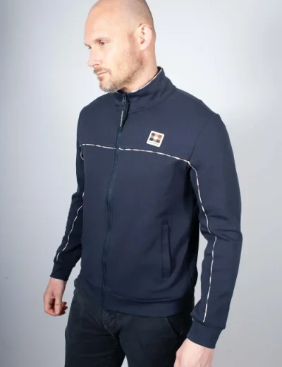 Aquascutum Active Club Check Piping Scuba Track Top | Navy